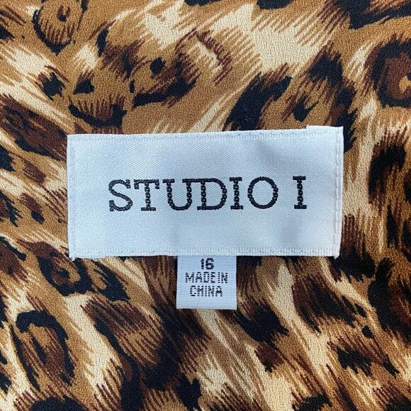 Vintage 90s Studio 1 Plus Size 16 Neutral Leopard Cheetah Print Duster Blouse - Picture 9 of 11